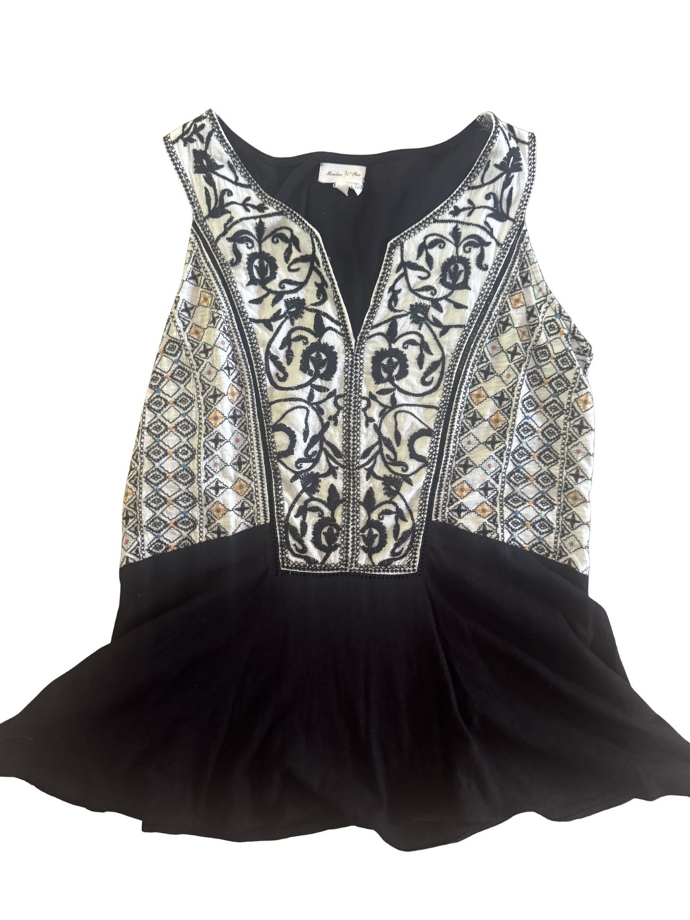Meadow Rue Black and Ivory Embroidered Tank Top